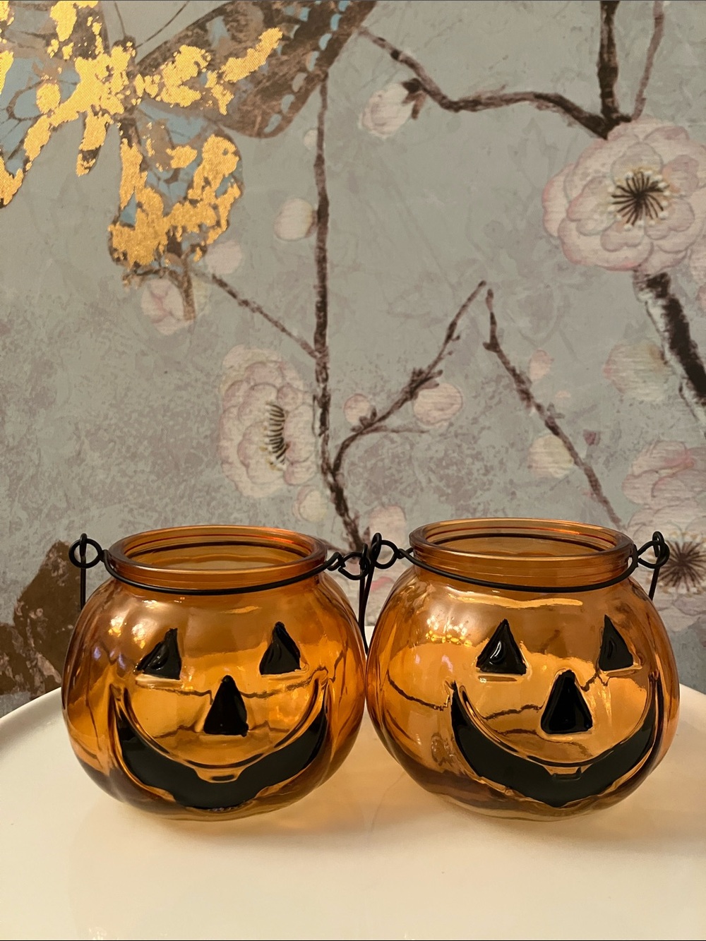 Glass Jack-O'-Lantern Tealight Lanterns - Set of 2